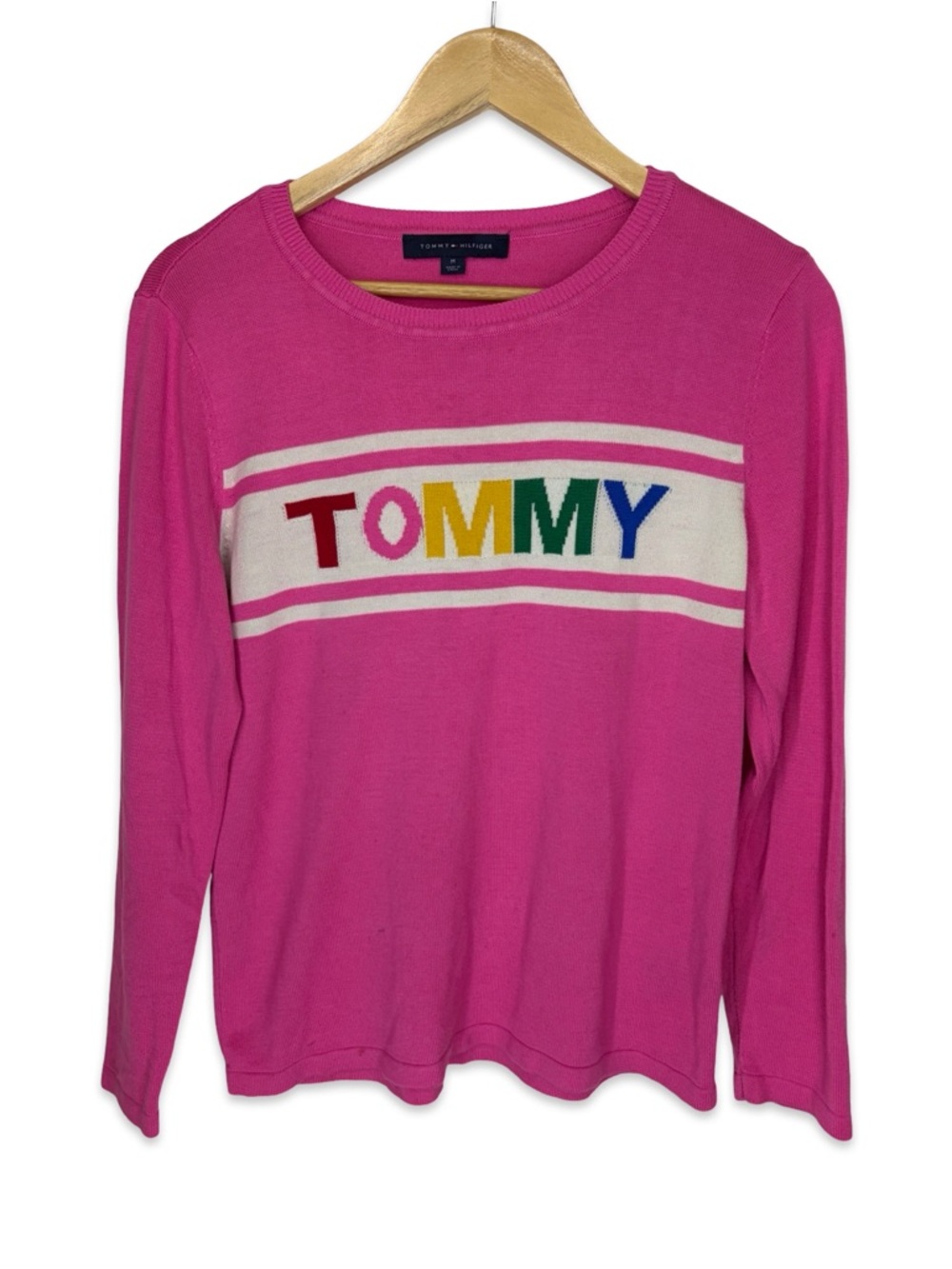 Tommy Hilfiger Pink 'TOMMY' Logo Long Sleeve Sweater. Medium